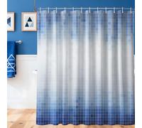 LanZanthic Blue Mosaic Modern Shower Curtains for Bathroom Abstrct Geometric Wet Room Shower Curtain with hooks, Mould Proof Resistant, Waterproof, Washable, Fabric, 180 x 180 cm