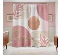 LanZanthic Blush Pink Boho Shower Curtains for Bathroom Light Pink and White Women MCM Wet Room Shower Curtain with hooks, Mould Proof Resistant, Waterproof, Washable, Fabric, 180 x 240 cm