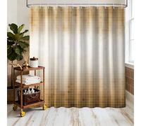 LanZanthic Brown Tan Beige Mosaic Modern Shower Curtains for Bathroom Abstrct Geometric Wet Room Shower Curtain with hooks, Mould Proof Resistant, Waterproof, Washable, Fabric, 180 x 180 cm