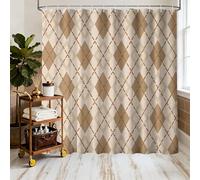 LanZanthic Brown Tan Beige Shower Curtains for Bathroom Modern Abstract Plaid Wet Room Shower Curtain with hooks, Mould Proof Resistant, Waterproof, Washable, Fabric, 180 x 200 cm