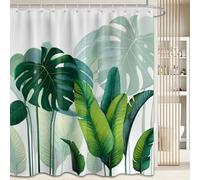 LanZanthic Green Leaf Shower Curtains for Bathroom Palm Monstera Tropical Plants Wet Room Shower Curtain with hooks, Mould Proof Resistant, Waterproof, Washable, Fabric, 180 x 180 cm