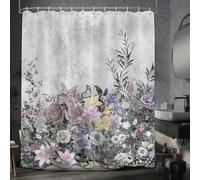 LanZanthic Grey Spring Shower Curtain Floral Wildflower Botanical Plant Bathroom Decor, Waterproof Fabric with Hooks, 70.9" x 70.9" L