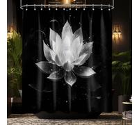 LanZanthic Lotus Shower Curtains for Bathroom Black and White Floral Spa Zen Wet Room Shower Curtain with hooks, Mould Proof Resistant, Waterproof, Washable, Fabric, 180 x 180 cm