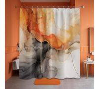 LanZanthic Marble Shower Curtains for Bathroom Black and Orange Abstract Modern Wet Room Shower Curtain, Washable, Waterproof, Cloth Fabric, 180 x 240 cm