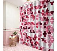 LanZanthic Red and White Pink Shower Curtains for Bathroom Mosaic Geometric Modern Abstract Wet Room Shower Curtain with hooks, Mould Proof Resistant, Waterproof, Washable, Fabric, 180 x 200 cm