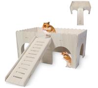 LANZLC Large Guinea Pig House with Ramp, 4 Entrances, Guinea Pig Toy Accessories, Rabbit House Wood, Guinea Pig House for Small Pets, Dwarf Hamsters, Gerbils, Degus Spines