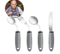 LANZLC Parkinson Cutlery Set for Seniors, 4-Piece Adaptive Utensils, 42° Angle, Dining Aids with Non-Slip Handle, Spoon, Knife, Fork, Cutlery Portable for Hand Tremors, Arthritis (Right-Handed Users)