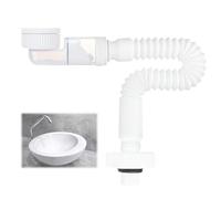 LANZLC Space-Saving Siphon, Flexible Drain Hose, 1 1/4 Inch Siphon, Adjustable Sink Siphon, Odour-Proof, Flexible Siphon, Replaceable Waste Water Pipe, Drain Pipe with Odour Trap, White