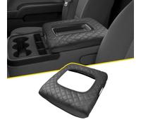 LANZMYAN Compatible with Chevy/Chevrolet Armrest Center Console Cover Protector,Leather Anti-Scratch for Silverado 2014 2015 2016 2017 2018 with 40/20/40 Jump Seat Console (Rhombic Grid)