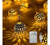 LANZODA Fairy Lights Battery Operated or USB Plug in 26ft/8M 40LED 8 Modes Metal Moroccan Lights with Timer Wedding Christmas Diwali Eid Ramadan Decorations Room Decor Warm White