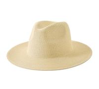 Lanzom Women Wide Brim Straw Panama Roll up Hat Fedora Beach Sun Hat UPF50+, Khaki Without Band, M