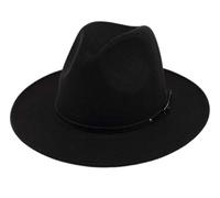 Lanzom Womens Classic Wide Brim Floppy Panama Hat Belt Buckle Wool Fedora Hat, A-Black, One Size