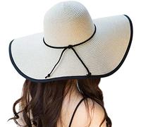 Lanzom Womens Wide Brim Straw Hat Big Floppy Foldable Roll up Cap Beach Sun Hat UPF 50+, Twine-beige, One Size