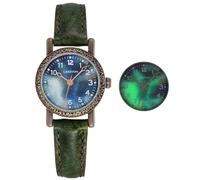 LANZOOM Galactic Aurora Women's Wrist Watch,Luminous Dial,Stainless Steel Quartz Watch, Romantic Vintage Design,Fashionable and Versatile,Deal Gift for Holidays and Special Occasions, Green, Retro