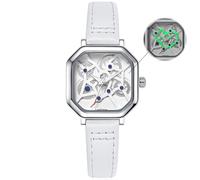 LANZOOM Women's Luminous Punk Heart Quartz Watch - 316L Surgical Stainless Steel, Mechanical Gear Design, White Leather Strap, 3ATM Waterproof, White, punk, cool, distinctive, elegant
