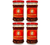 Lao Gan Ma Crispy Chilli Oil (210g) | Laoganma Spicy Chili Crisp Hot Sauce Jar - Savoury Crunchy Texture | Versatile Chilli Condiment - Ideal for Noodles, Dipping, Stir Fry | Gastro Group ® (4 x 210g)