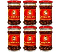 Lao Gan Ma Crispy Chilli Oil (210g) | Laoganma Spicy Chili Crisp Hot Sauce Jar - Savoury Crunchy Texture | Versatile Chilli Condiment - Ideal for Noodles, Dipping, Stir Fry | Gastro Group ® (6 x 210g)
