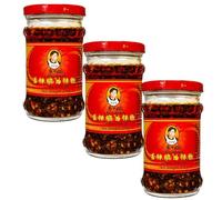 Lao Gan Ma Crispy Chilli Oil (210g) | Laoganma Spicy Chili Crisp Hot Sauce Jar - Savoury Crunchy Texture | Versatile Chilli Condiment - Ideal for Noodles, Dipping,Stir Fry | Gastro Group ® (3 x 210g)