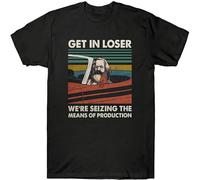 LAO-WANG Casual T-Shirt Karl Marx Get in Loser We¡¯Re Seizing The Means of Production Vintage Black S
