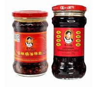 Laoganma Authentic Chinese Fermented Soybeans in Chilli Oil 280g x 1 & Crispy Chilli in Oil 210g Spicy Condiment x 1 (Pack of 2)