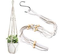 LAOJU Macrame Hanging Planters Plant Hangers Macrame Braid Wall Hanging Plant Holder Cotton Rope with Bead Flower Pot Basket with Hook for Indoor Outdoor Garden Home Decor