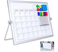 Laokiiy Dry Erase White Board, 16X12IN Magnetic Desktop Whiteboard Calendar with Stand, 8 Markers, 4 Magnets, 1 Eraser, Portable Double-Sided White Board Easel for Kids Memo to Do List Desk