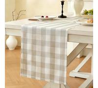 Laolitou Beige Checkered Table Runner, Cotton Linen Gingham Table Runners, Classic Buffalo Plaid Farmhouse Table Decor, 13x90 Inches