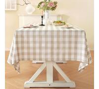 Laolitou Beige Checkered Tablecloth Rectangle Tables Buffalo Plaid Gingham Table Cloth Cotton Linen Rustic Tablecloths Washable Wrinkle Free for Party Picnic Kitchen, 60"x75" 4-6 Seats