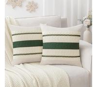 Laolitou Couch Pillow Covers 20×20 Set of 2, Boho Decorative Cotton Linen Soft Rustic Dark Green Throw Pillow Cover for Living Room Sofa Bedroom Cushions Home Decor