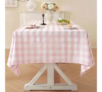 Laolitou Gingham Table Cloth Rectangular 140x300cm Washable Cotton Linen Fabric Tablecloth Buffalo Plaid Checkered Table Cover For Kitchen Dinning Tabletop Decoration (Pink, 10-12 Seats)
