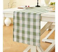 Laolitou Green Checkered Table Runner, Cotton Linen Gingham Table Runners, Classic Buffalo Plaid Farmhouse Table Decor, 13x108 Inches