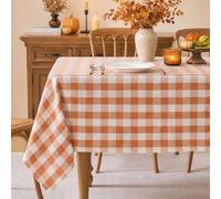 Laolitou Orange Buffalo Plaid Tablecloth Checkered Gingham Table Cloth Rectangle Tables Cotton Linen Rustic Farmhouse Tablecloths Washable Wrinkle Free for Party Picnic Kitchen, 60"x120" 10-12 Seats
