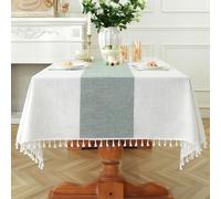 Laolitou Rectangle Tablecloth for Dining Table Rustic Farmhouse Kitchen Table Cloth Coffee Table Cover, Cotton Linen Fabric Small Rectangle Tablecloths, Green Stripe, 55x120 Inch