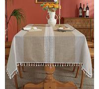 Laolitou Rustic Cotton Linen Table Cloth,Tablecloths for 6 Foot Rectangle Tables,Waterproof Washable Tablecloth with Tassel Rectangle/Oblong, 55''x 86'', 6-8 Seats