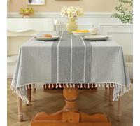 Laolitou Rustic Cotton Linen Table Cloth,Tablecloths for 6 Foot Rectangle Tables,Waterproof Washable Tablecloth with Tassel Rectangle/Oblong, 55''x 86'', 6-8 Seats