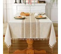 Laolitou Rustic Cotton Linen Table Cloth,Tablecloths for 6 Foot Rectangle Tables,Waterproof Washable Tablecloth with Tassel Rectangle/Oblong, 55''x 86'', 6-8 Seats