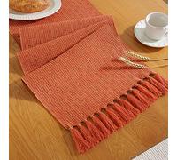 Laolitou Rustic Fall Table Runner with Tassels, Boho Farmhouse Thanksgiving Table Runners 72 Inches Long for Holiday Party, Wedding and Dining Table Decor, 13x72 Inches, Orange