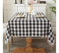 Laolitou Rustic Gingham Tablecloth for Fall Thanksgiving Christmas, Rectangle Table Cloth for Dining Room Kitchen Outdoor Picnic, Cotton Buffalo Plaid Table Cover, Black, 70 Inch