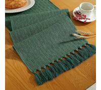 Laolitou Rustic Table Runner with Tassels, Boho Farmhouse Table Runners 108 Inches Long for Holiday Party, Wedding and Dining Table Decor, 13x108 Inches, Dark Green
