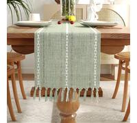 Laolitou Rustic Table Runner with Tassels, Cotton Linen Table Decoration for Christmas Holiday Party, Farmhouse Table Runners, Wedding and Dining Decorations, 108 Inches, Sage Green