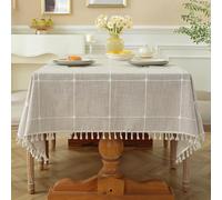 Laolitou Rustic Tablecloth Cotton Linen Waterproof Tablecloths Burlap Table Cloths for Kitchen Dining Cloth Table Cloth for Rectangle Tables Brown Plaids Rectangle,55''x70'',4-6 Seats