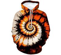 LAOLIUSN Funny Tie Dye Hoodie Colorful Spiral Theme Sweatshirt, Orange, Medium