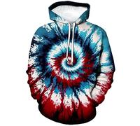 LAOLIUSN Funny Tie Dye Hoodie Colorful Spiral Theme Sweatshirt, Red, X-Large