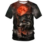 LAOLIUSN Funny Wolf Graphic T-Shirt Novelty Short Sleeve Crewneck Shirt, Orange, Large