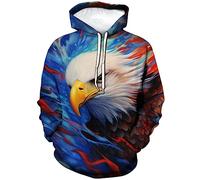 LAOLIUSN Men's 3D Eagle Print Hoodie - Patriotic Theme, Animal Graphic Sweatshirt, Blue, X-Large