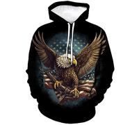 LAOLIUSN Men's 3D Eagle Print Hoodie - Patriotic Theme, Animal Graphic Sweatshirt, Brown, X-Large