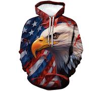 LAOLIUSN Men's 3D Eagle Print Hoodie - Patriotic Theme, Animal Graphic Sweatshirt, Red, X-Large