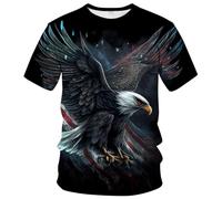 LAOLIUSN Men's 3D Eagle Print T-Shirt - Patriotic Theme,Animal Graphic Tee, Black, XXL