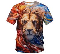 LAOLIUSN Men's 3D Lion Print T-Shirt - Patriotic Theme,Animal Graphic Tee, Gold, XXL