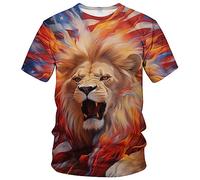 LAOLIUSN Men's 3D Lion Print T-Shirt - Patriotic Theme,Animal Graphic Tee, Orange, Medium